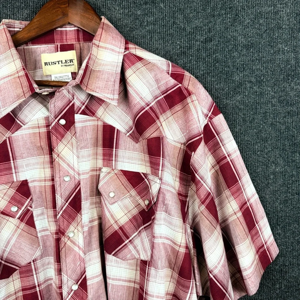 Rustler by Wrangler Western Pearl Snap Plaid Short Sleeve Shirt 3XL New